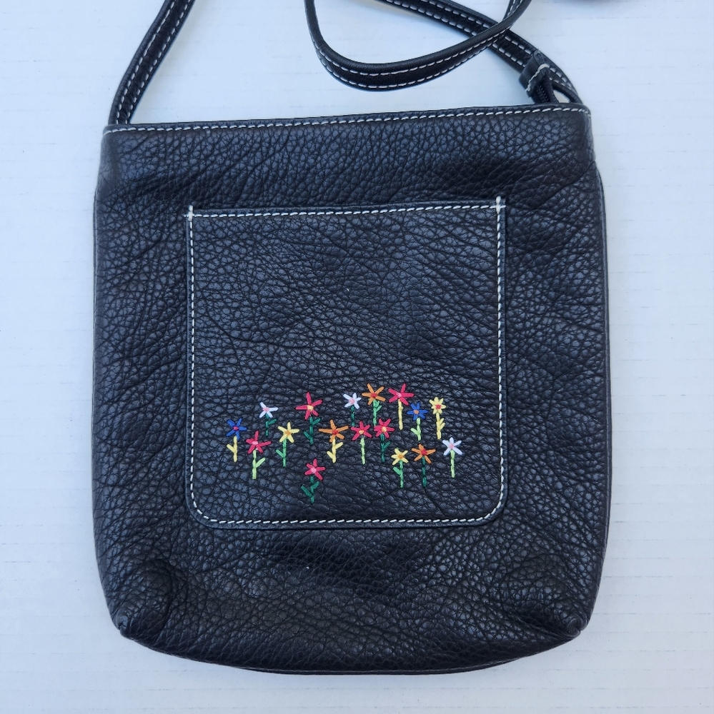 Vintage Embroidered Leather Crossbody | Boho Folk Artisan Floral Bag